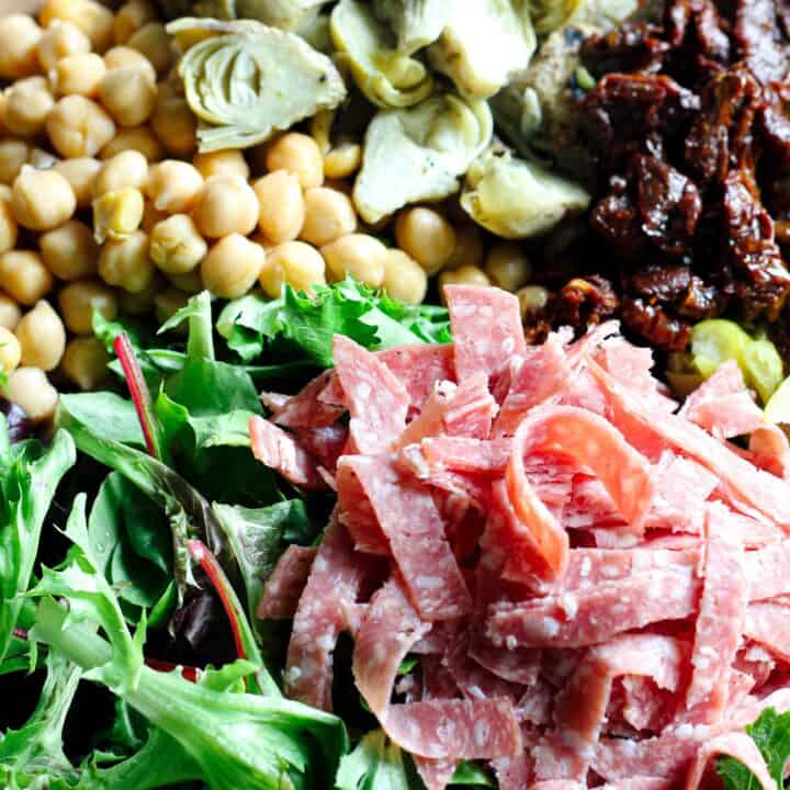 italian salad with chickpeas and salami