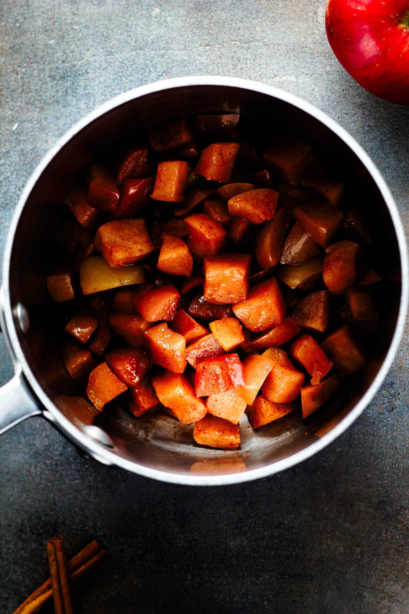 soft dairy free stewed apples with cinnamon maple glaze
