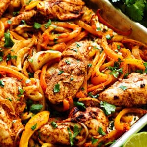 chicken fajita sheetpan with sweet potatoes
