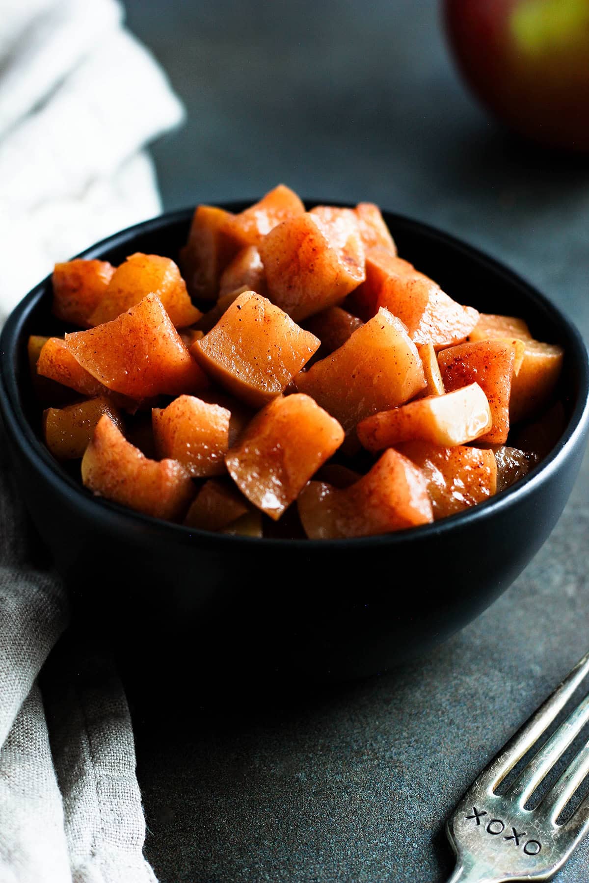 soft dairy-free stewed apples with maple syrup and cinnamon
