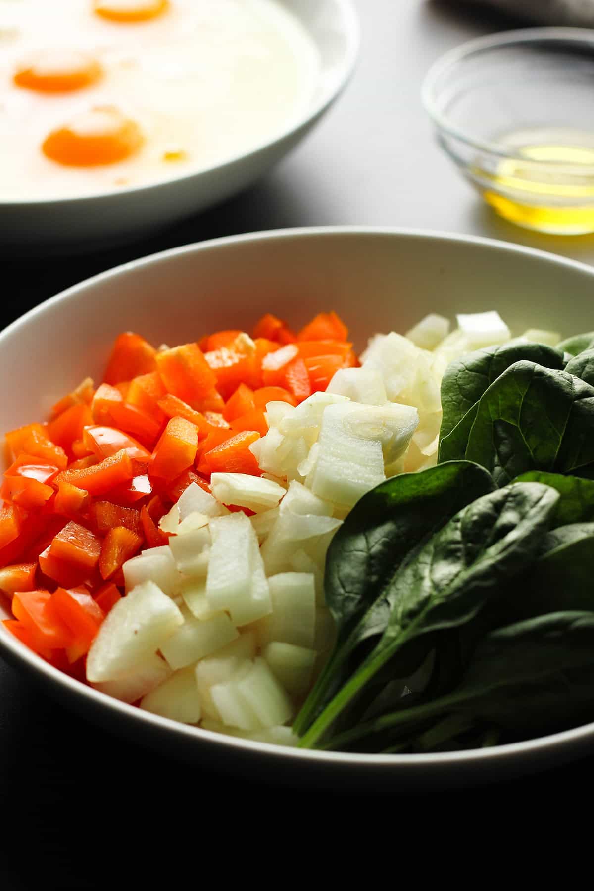 ingredients and vegetables for high protein baked eggs