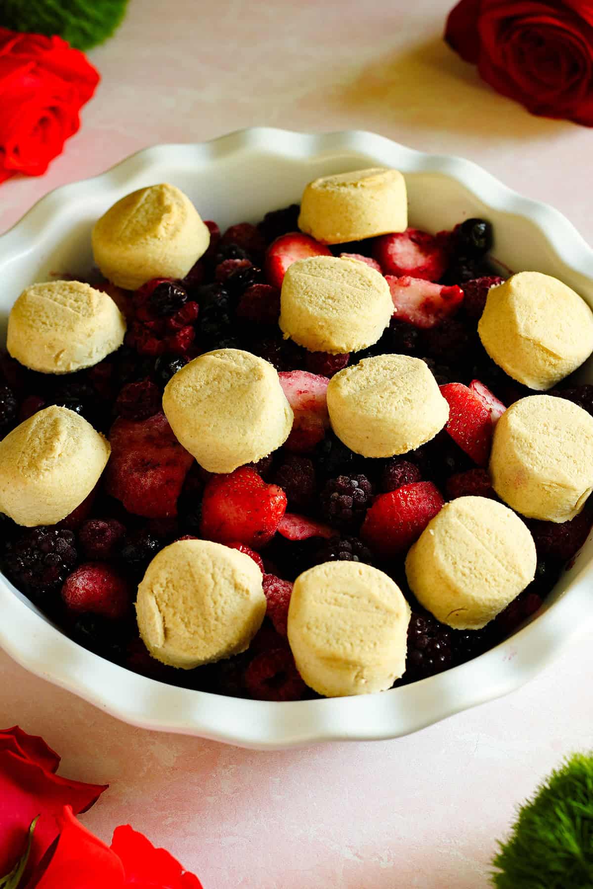 berries topped with dairy-free sugar cookie dough