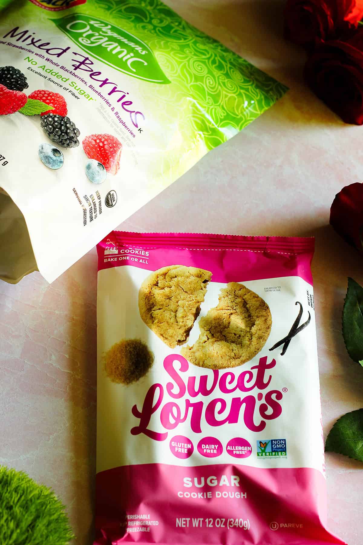 cookie dough and frozen mixed berries for dairy-free cobbler